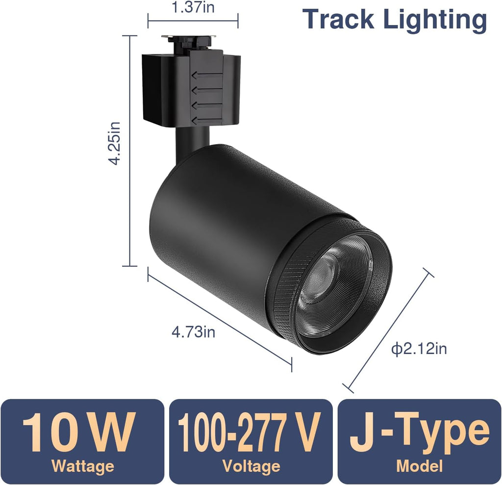 10W LED Black Track Lighting Heads,J Type Track Lighting Rail Ceiling Spotlight for Accent Task Wall Art Exhibition Lighting, and Wall Art Display Illumination 3000K-5700K, CRI90+ (6-Pack