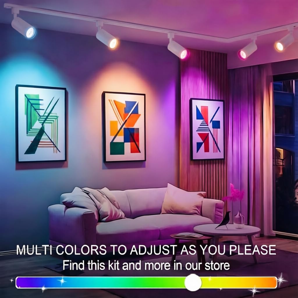 GU10 RGB Track Lighting Heads, White 2-Pack Color Changing Spotlight Bulbs, 10W Accent Ceiling Lights with IR Remote for Kitchen, Gallery, Bar and Home Ambiance (Track Not Included)