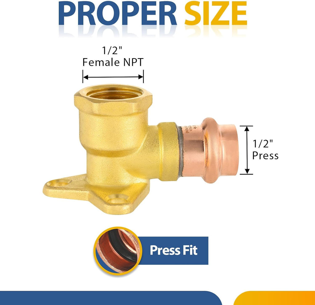 5PCS GUOFIS Copper Press Drop Ear Elbow,1/2"Press x Female NPT | Copper Drop-ear Elbow Fitting for Copper Pipe(PRESS019-5)
