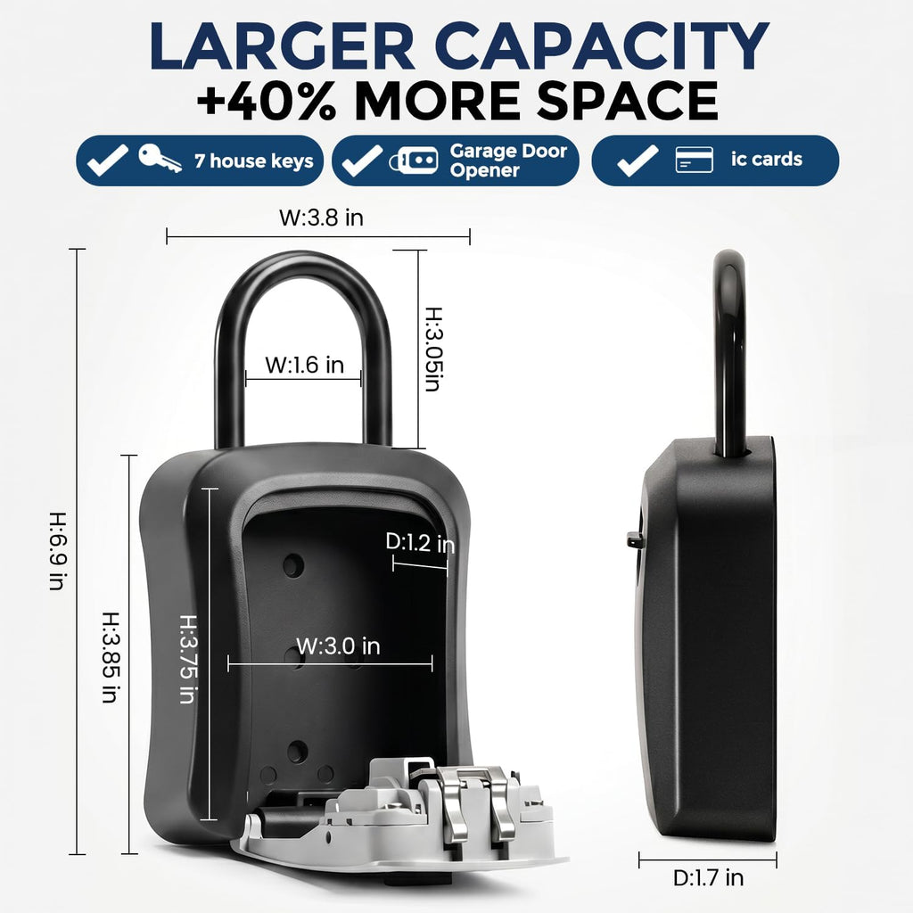 Key Lock Box with Code, 4-Digit Combination, Wall Mount, Large Capacity | Metal Weather-Resistant Shell and Removable Shackle for Outdoor Use at Homes, Garages, and Rentals, Gray, 1 Pack