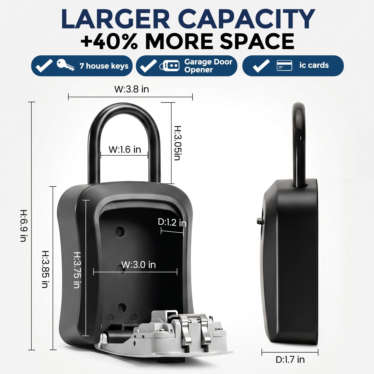 Key Lock Box with Code, 4-Digit Combination, Wall Mount, Large Capacity | Metal Weather-Resistant Shell and Removable Shackle for Outdoor Use at Homes, Garages, and Rentals, Gray, 1 Pack
