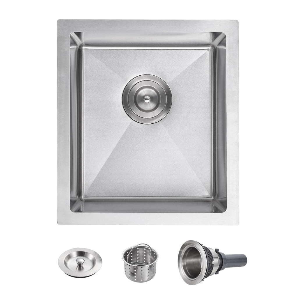 POPFLY 15×15 Inch Drop In Kitchen Sink, 18 Gauge Stainless Steel Single Bowl Single Hole Handmade Rv 6 Inch Deep Sinks, Outdoor Topmount Utility Bar Prep Sink, Brushed Nickel