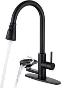 Matte Black Kitchen Faucet with Glass Rinser, Pull Down Sprayer with 3 Water Modes, Single Handle Stainless Steel Kitchen Sink Faucet with Deck Plate, Modern High Arc Design