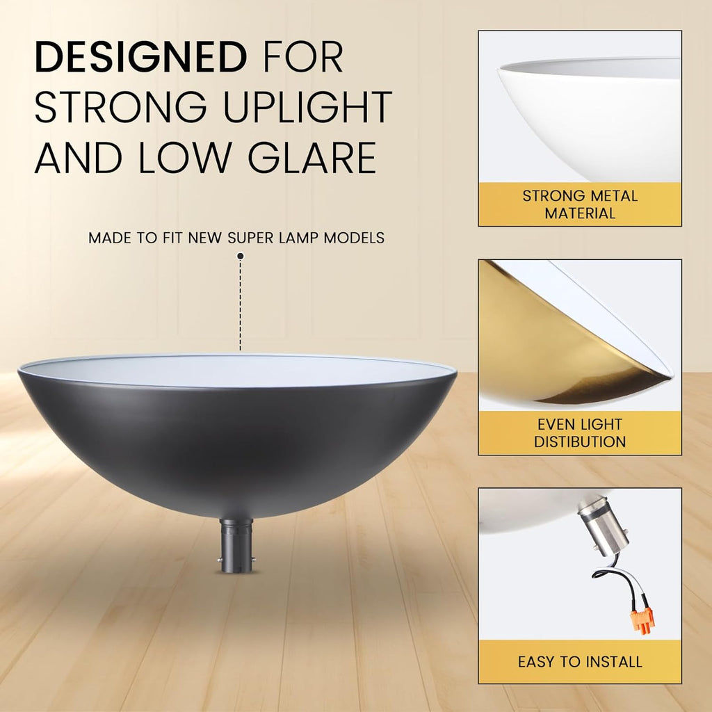 Modern Lamp Shade Kit For Superlamp Models - Glare Free Uplight Cover Designed To Reduce Direct Light, Easy Install Accessory For Floor Lamps, Replacement Shade Set Single Pack (Black)