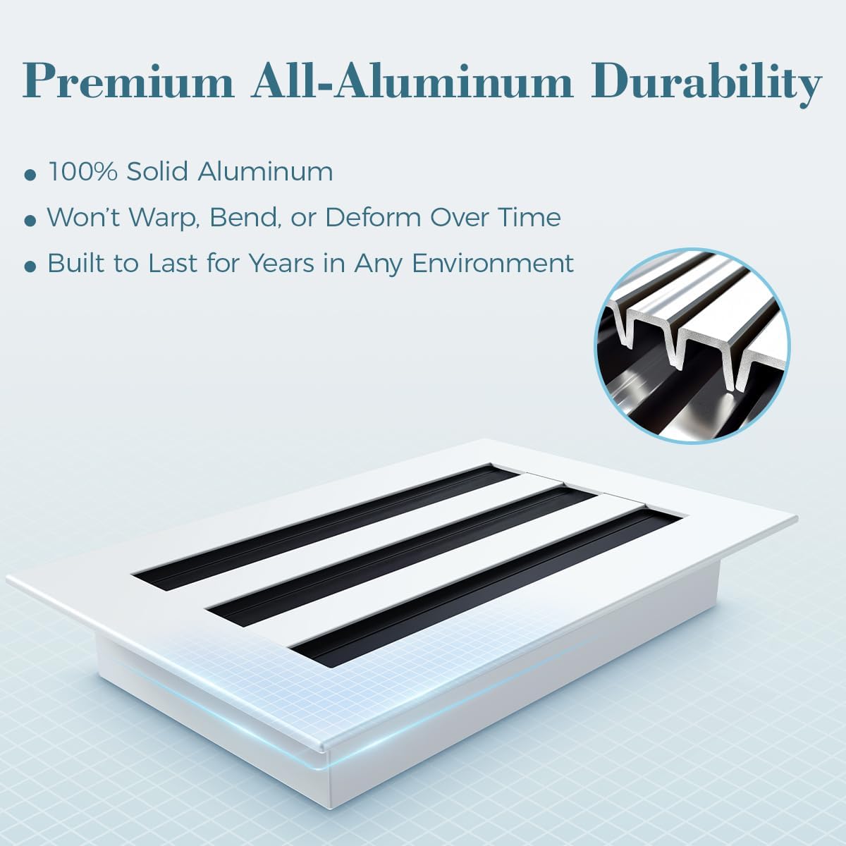 Modern AC Vent Cover Linear Slot Diffuser for 10 x 10 Duct Opening | All Aluminum Register Grille, White Finish, Modern Linear Slot Design for Ceiling, Wall & Floor Installation