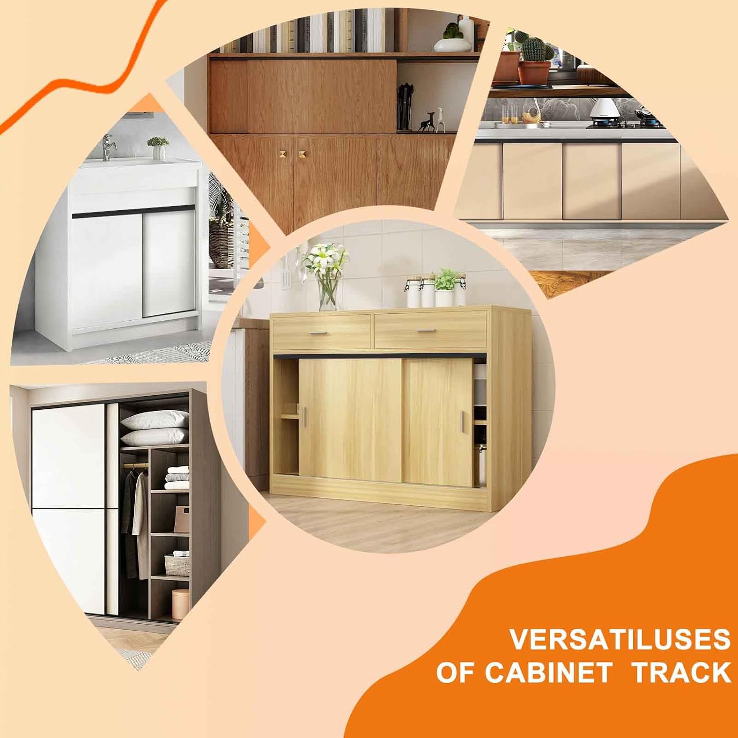 2Sets 4'Sliding Cabinet Door Track,Aluminum