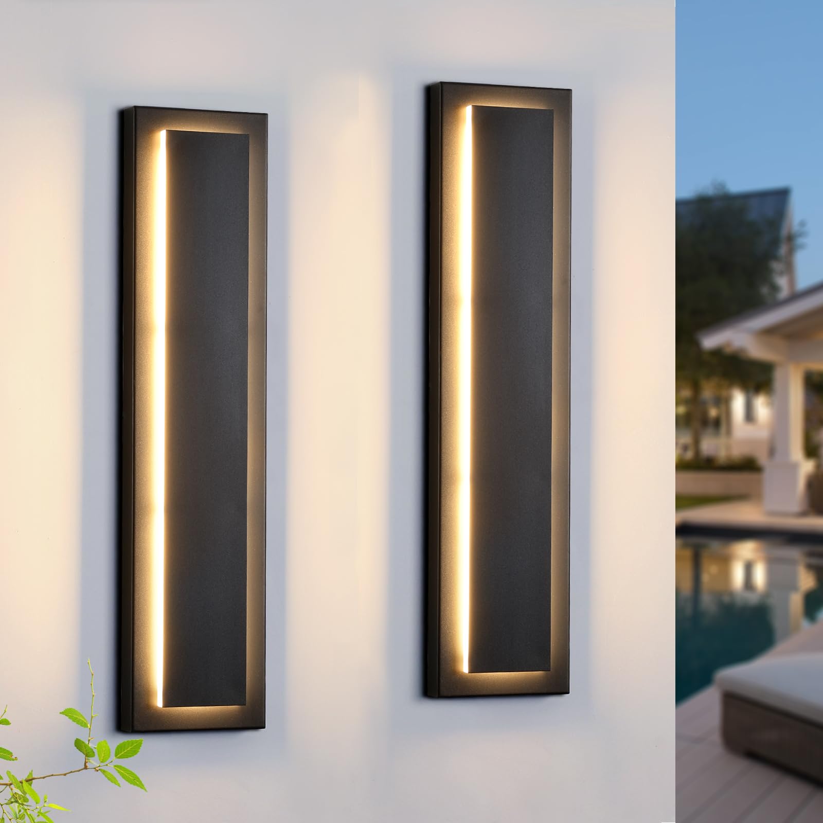 15.7'' Dusk to Dawn Outdoor Lights Modern LED Exterior Wall Lights, Black | 3000K, Built-in LED Front Porch Light Fixtures, IP65 Waterproof Hardwired Wall Sconce Outside Lighting for House Patio,1 Pack