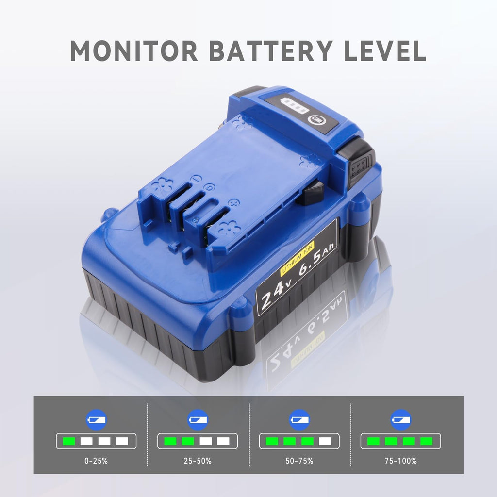 Upgraded 6.5Ah KB624-03H Battery Replacement for Kobalt 24V Battery KB624-03 KB524-03 KB424-03 KB224-03 KB124-03 0673802 1051230, Compatible with All Kobalt 24 Volt Max Cordless Power Tools - 2 Pack