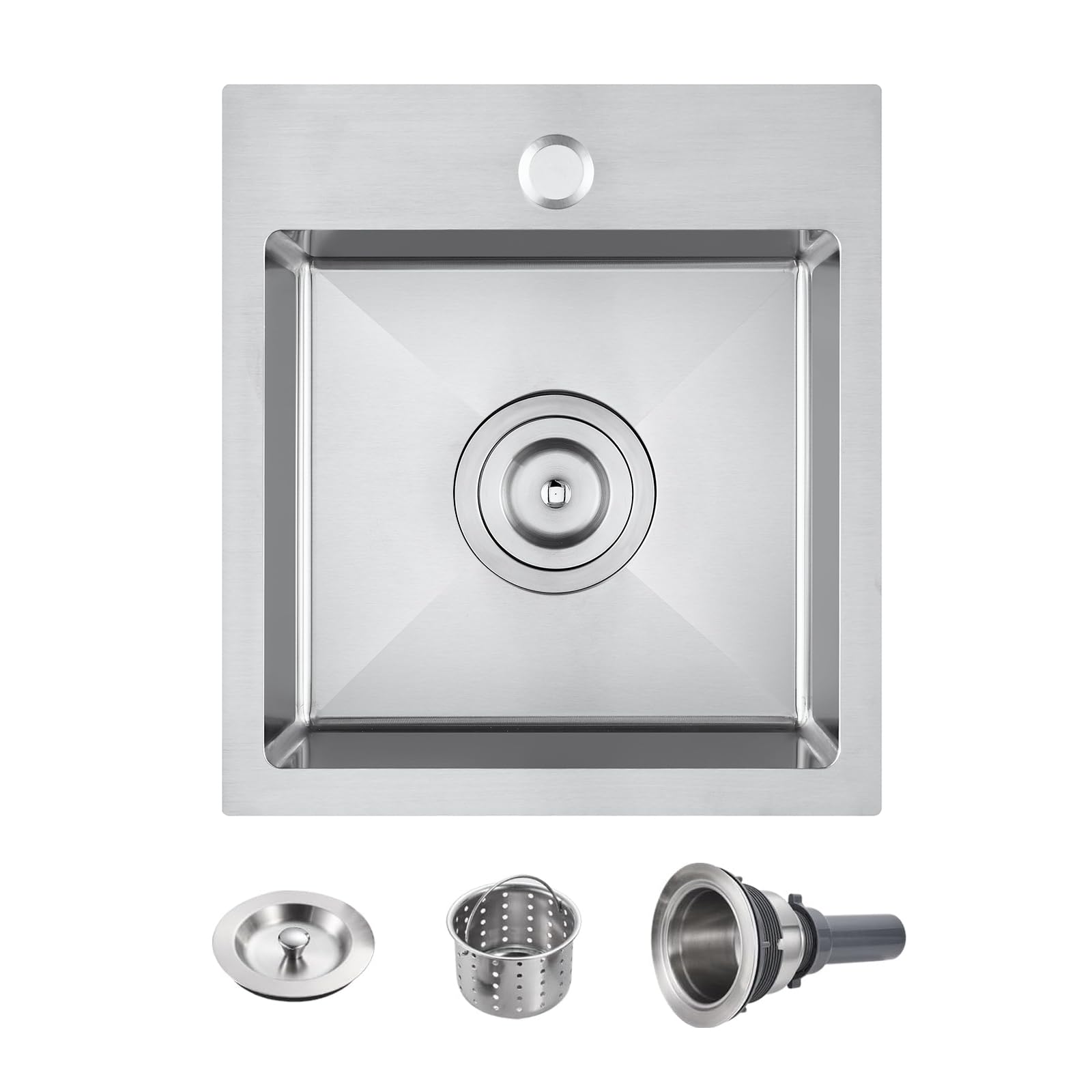 POPFLY 15×15 Inch Drop In Kitchen Sink, 18 Gauge Stainless Steel Single Bowl Single Hole Handmade Rv 6 Inch Deep Sinks, Outdoor Topmount Utility Bar Prep Sink, Brushed Nickel