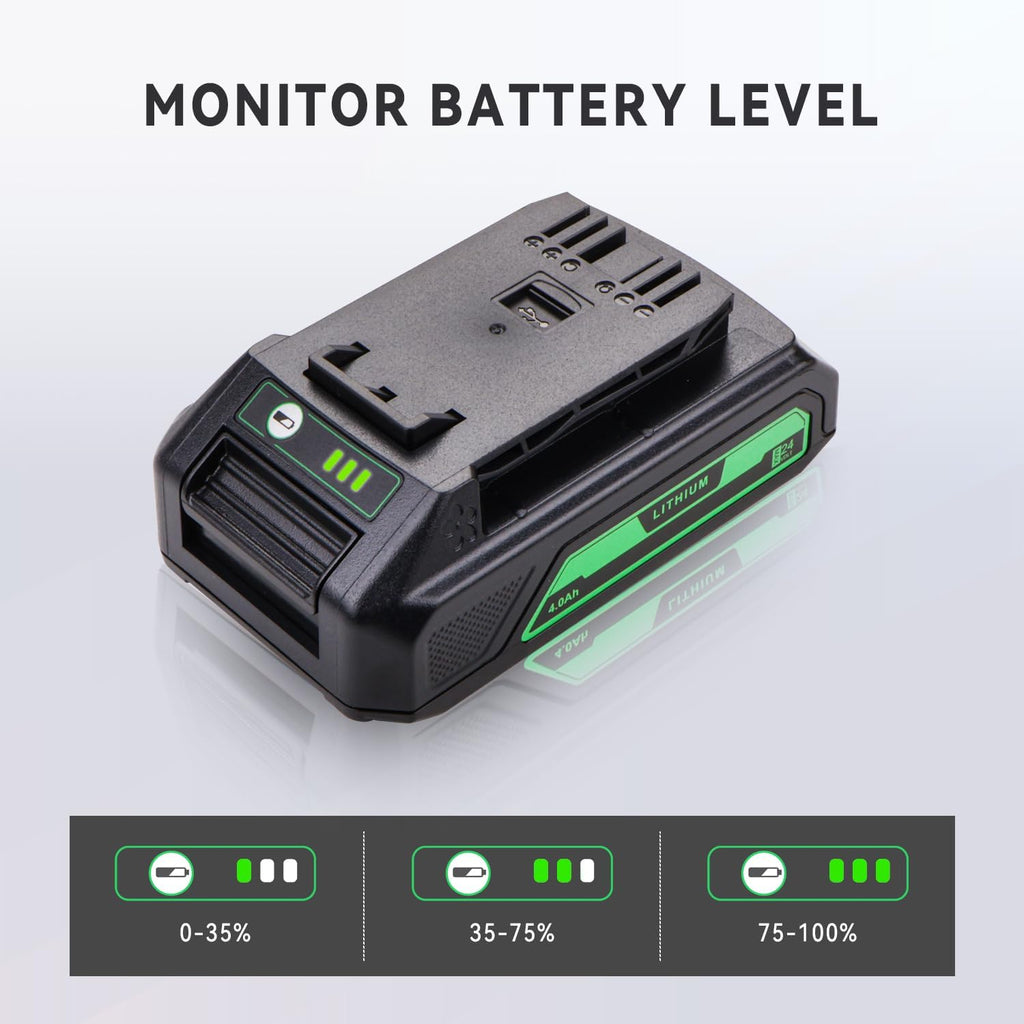 2 Packs 4.0Ah USB Battery Replacement for Greenworks 24V Cordless Power Tools 20352 22232 2508302 24352 MO24B410 HT24B210 MO48L4211 MO48B2210 MO48L4210-D ST48B2210 CS48L4410 BL48B2510 48HT24 HT24B21