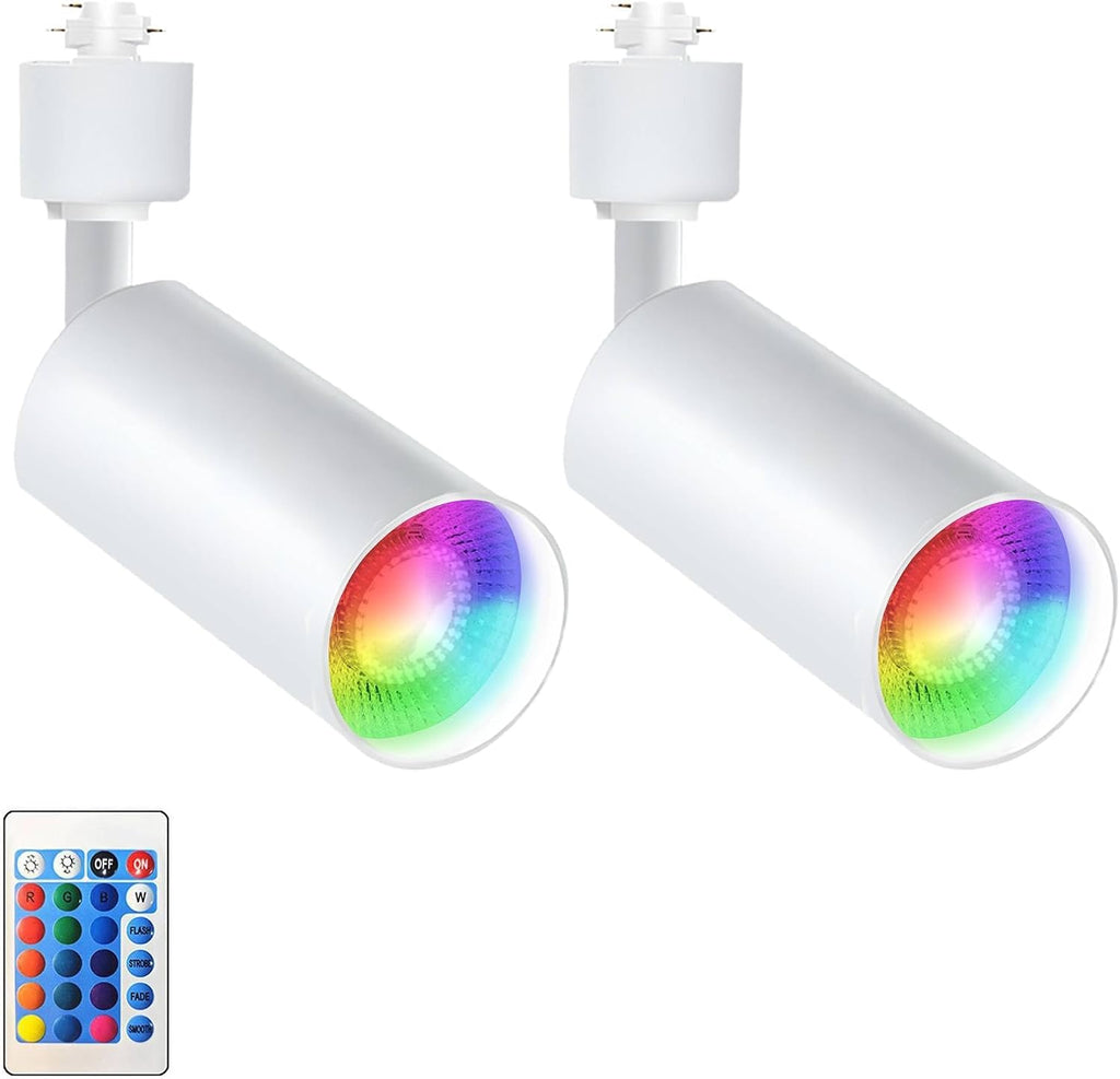 GU10 RGB Track Lighting Heads, White 2-Pack Color Changing Spotlight Bulbs, 10W Accent Ceiling Lights with IR Remote for Kitchen, Gallery, Bar and Home Ambiance (Track Not Included)