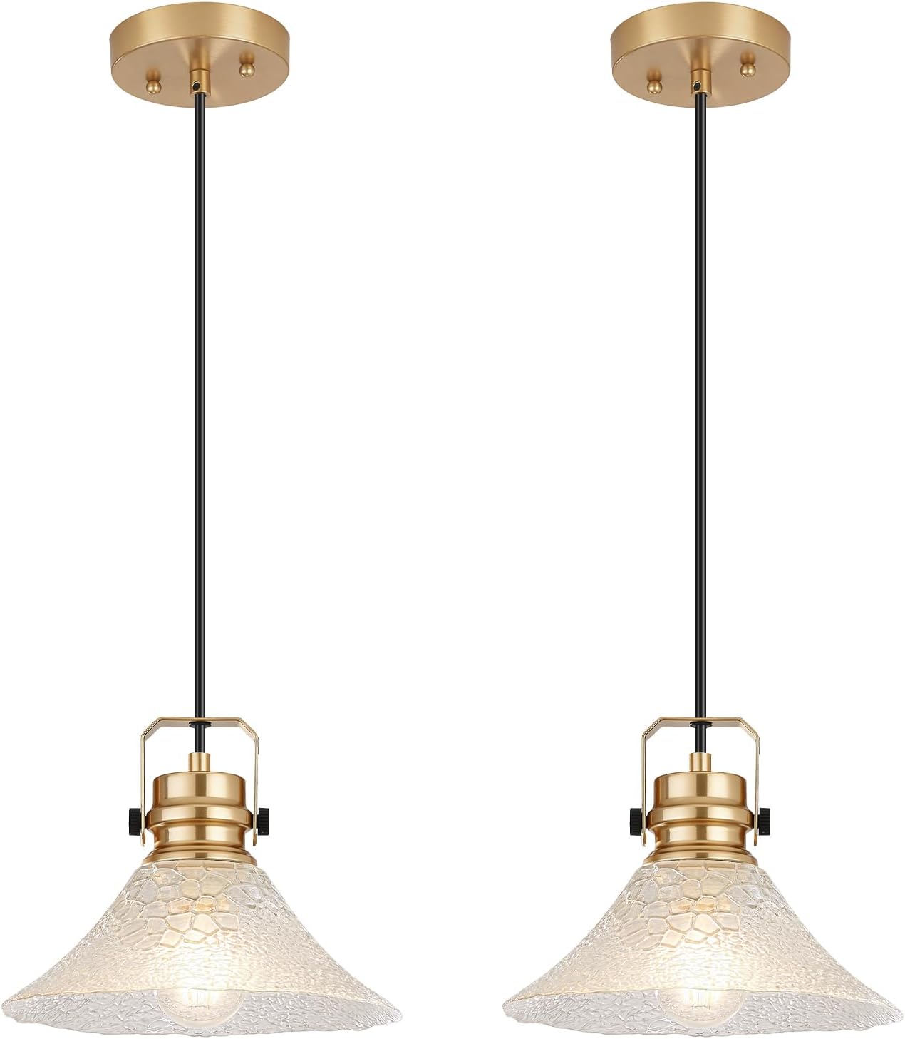 Glass Pendant Lights Kitchen Island 2 Pack Pendant Light Fixtures with Wave Glass Modern Adjustable Hanging Light for Kitchen Sink Dining Room Bedroom