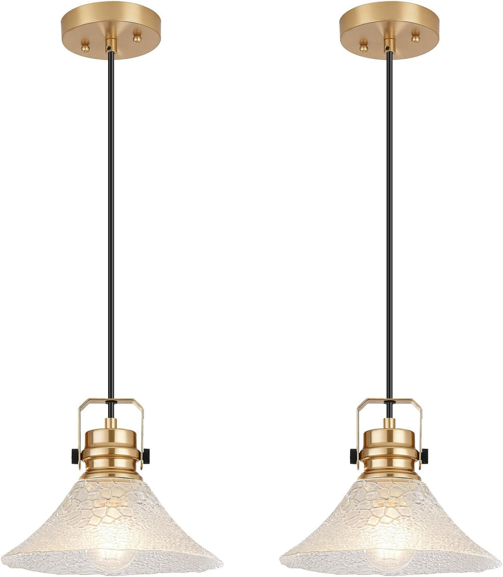 Glass Pendant Lights Kitchen Island 2 Pack Pendant Light Fixtures with Wave Glass Modern Adjustable Hanging Light for Kitchen Sink Dining Room Bedroom