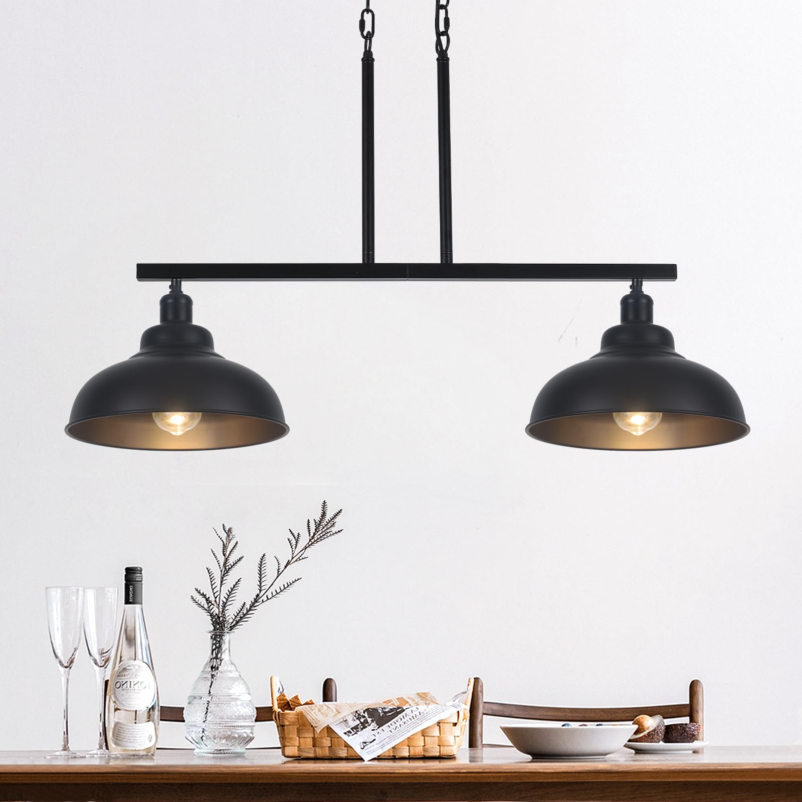 Black Farmhouse Island Lights for Kitchen, 1 Pack Industrial Kitchen Island Lighting, Modern Kitchen Island Light Fixtures for Dining Room, Billiard Room, Bar