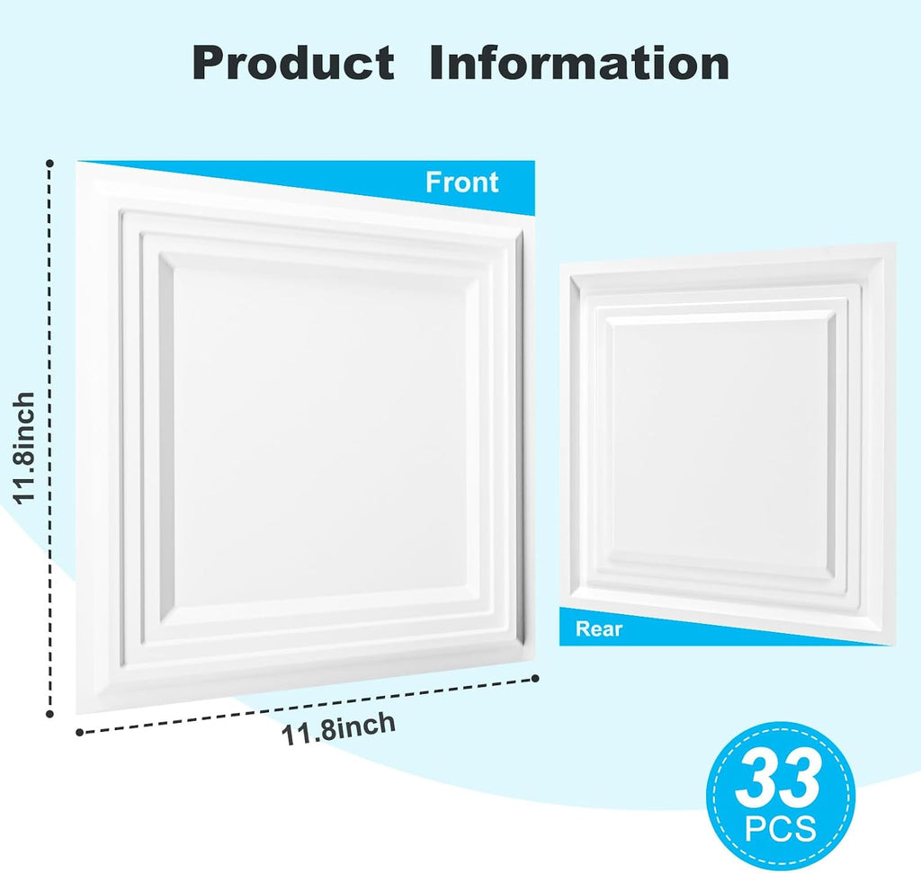 Art3d 33-Pack Accent 3D Textured Wall Panels, 11.8 x 11.8 in, White | Wipe Clean, PVC, Water Repellent, Impact Proof, Scratch Resist, Great for Living Room, Bedroom, Gaming Room, Office