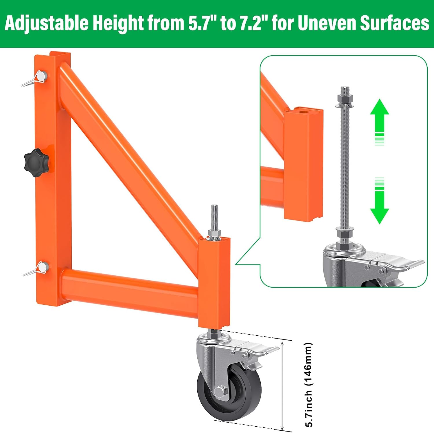 4-Pack Adjustable Scaffold Outriggers for Baker Scaffolding | Heavy Duty Scaffold Outriggers, Adjustable Height 5.7"–7.2", 4" Swivel Casters, 1000 lbs Capacity for Construction Work