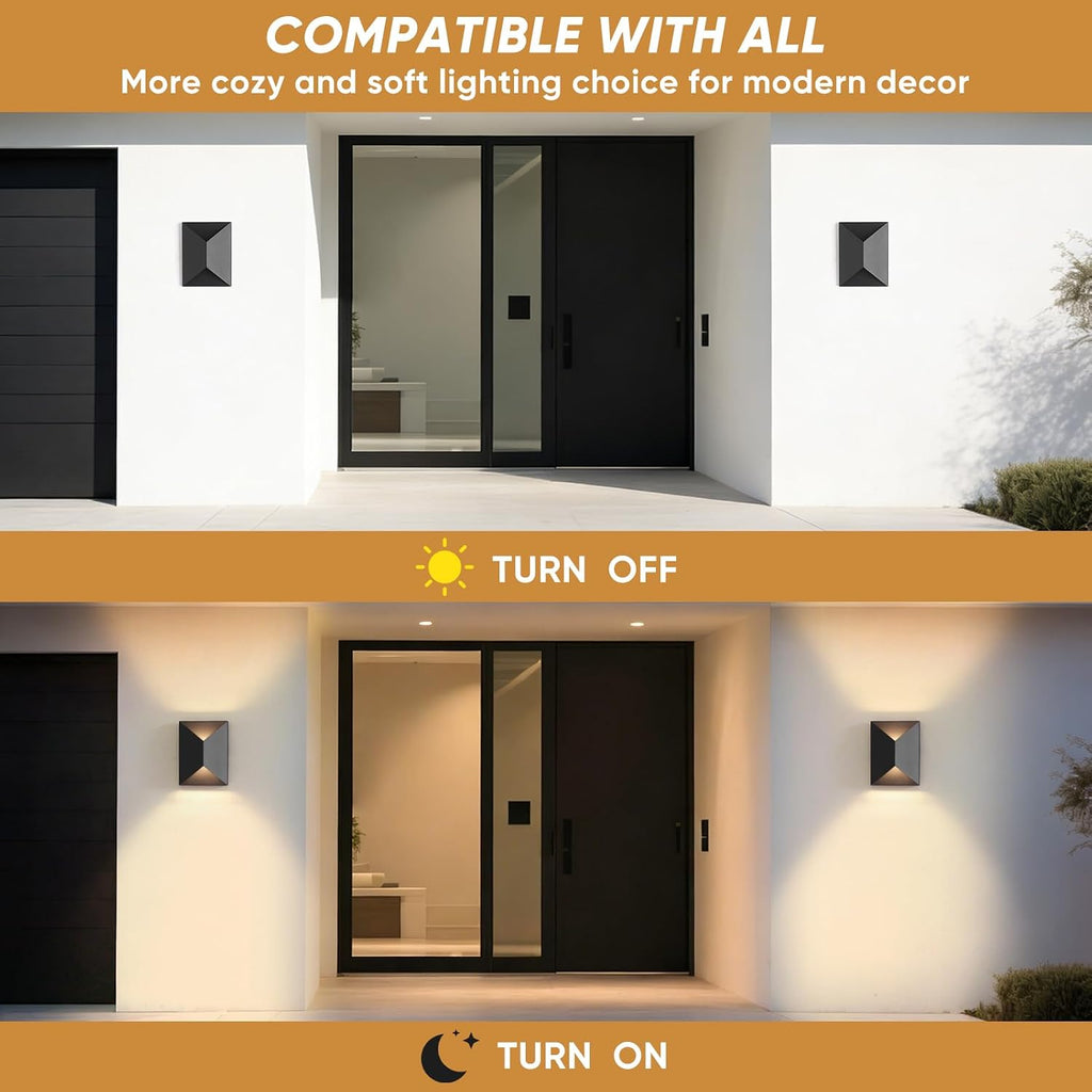 Fire Wolf LED Aluminum Porch Sconce Lights - Modern Exterior Wall Sconce, Up and Down Light Waterproof, 12W, 3000K, Black for Garage Enterway