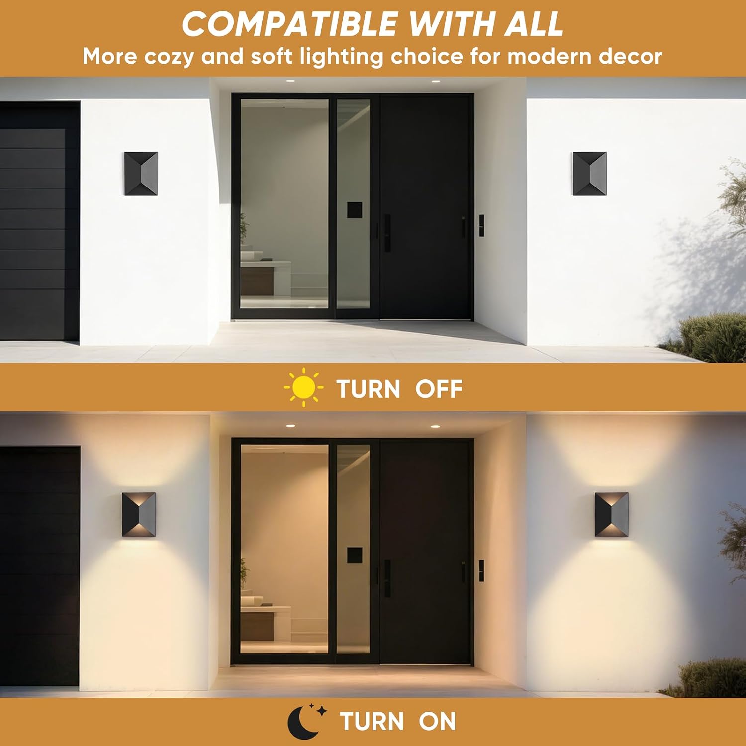 Fire Wolf LED Aluminum Porch Sconce Lights - Modern Exterior Wall Sconce, Up and Down Light Waterproof, 12W, 3000K, Black for Garage Enterway