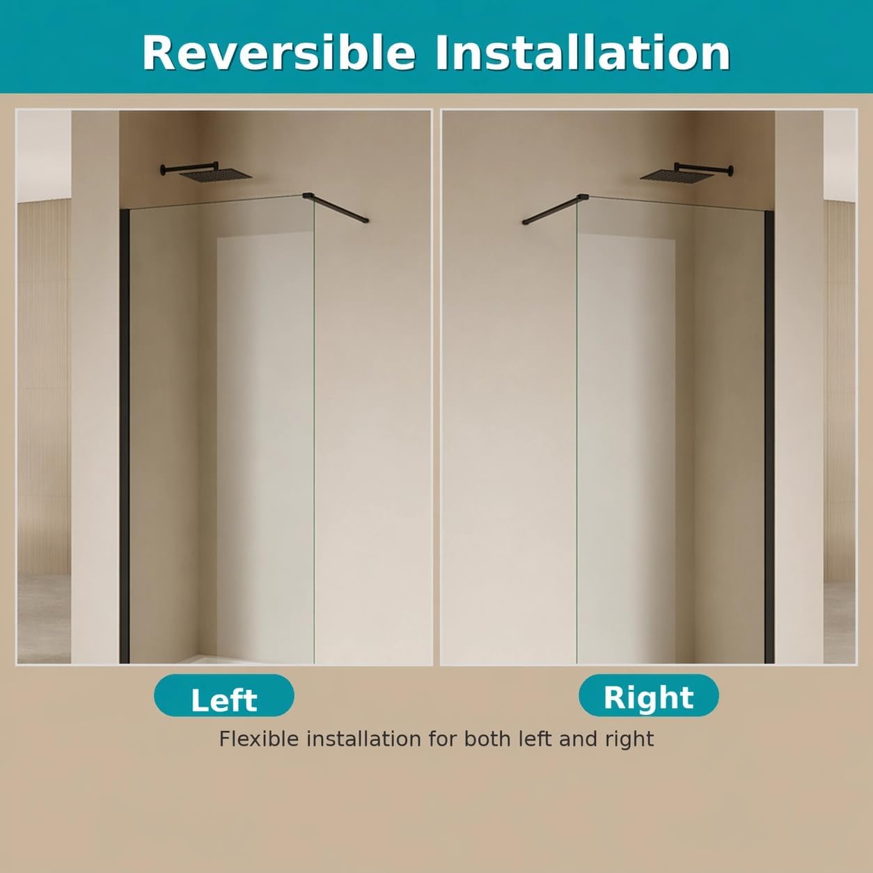 32" W X 76" H Fixed Shower Door Glass Panel, Frameless Shower Door, 6mm (1/4") Clear Tempered Glass Shower Screen for Walk-in Shower,Easy-to-Clean Treatment, Matte Black