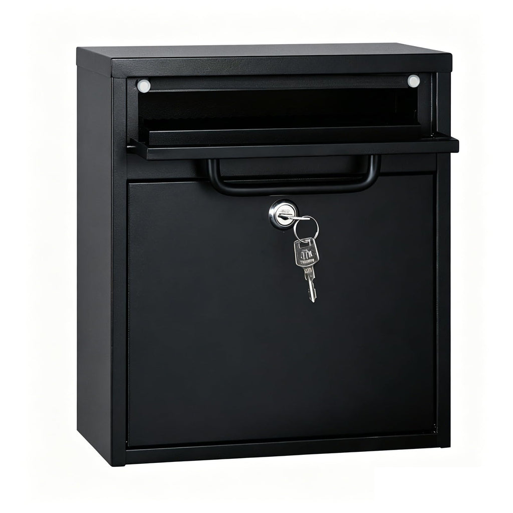 Wall Mount Mailbox for Outside, 16 Inch Drop Box Anti-Theft Heavy Duty Locking Mailbox with 2 Keys for Houses & Apartment, 11.4 x 4.7 x 16 Inches, Black