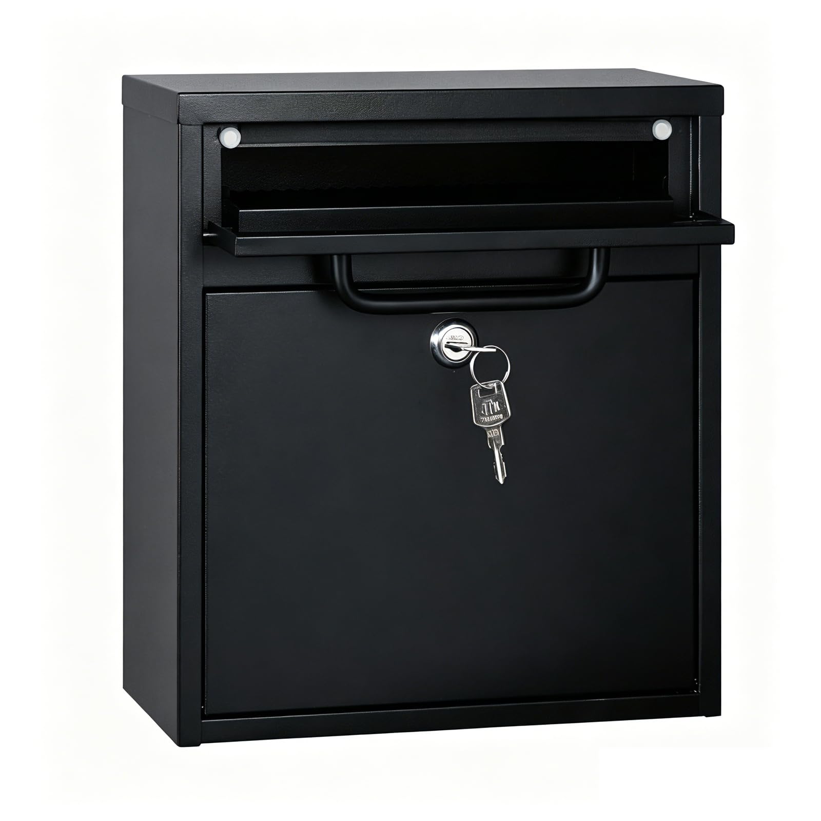 Wall Mount Mailbox for Outside, 16 Inch Drop Box Anti-Theft Heavy Duty Locking Mailbox with 2 Keys for Houses & Apartment, 11.4 x 4.7 x 16 Inches, Black