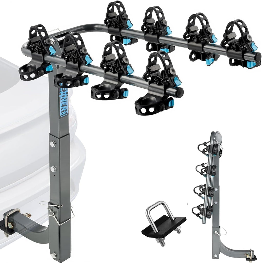 Premium 4-Bike Hitch Rack – 240 lbs Max Load (60 lbs/Bike), Heavy-Gauge Steel, Dual Locking Anti-Wobble, 2" Receiver, Folding Arms, Tilt-Away – for SUV, Truck, RV
