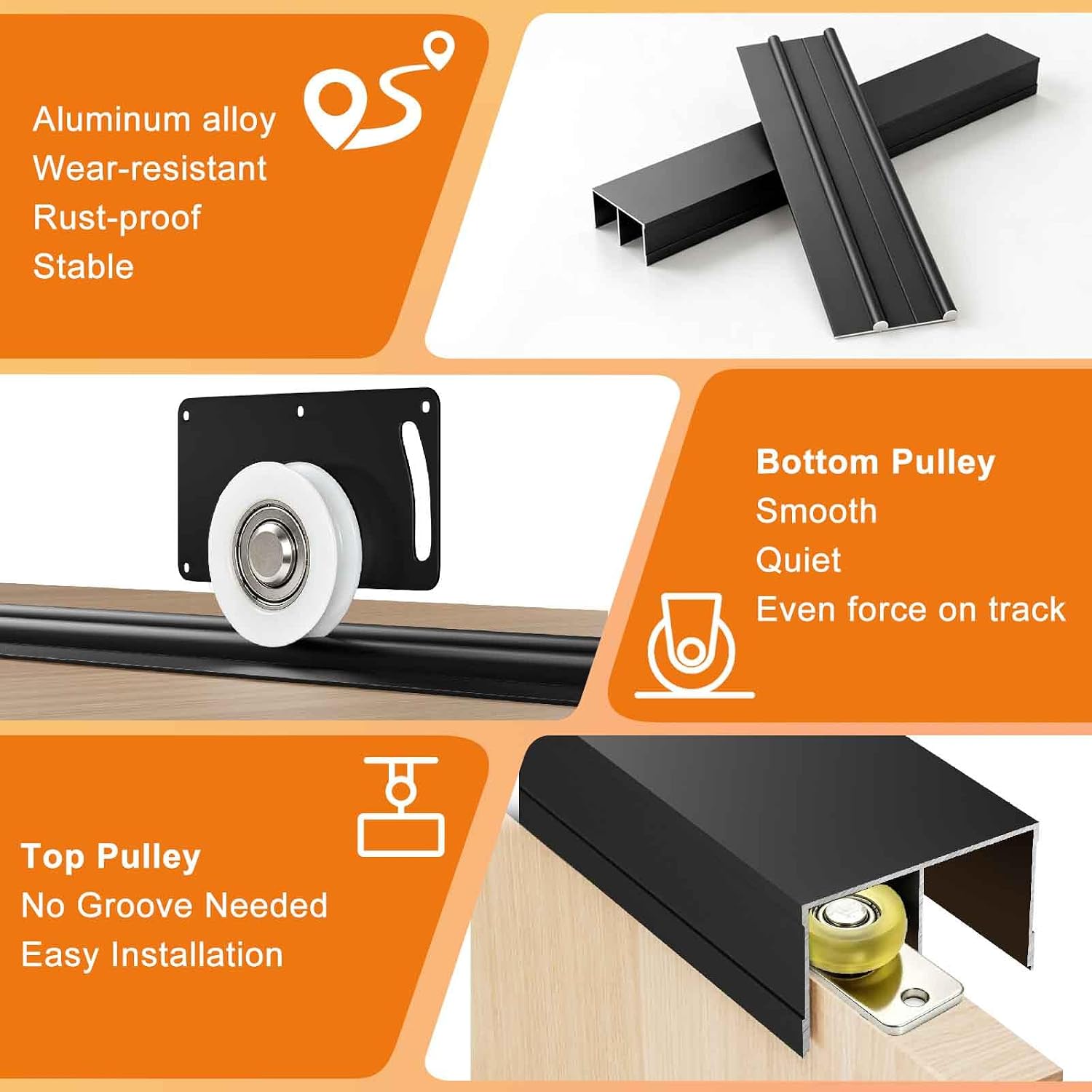 2Sets 4'Sliding Cabinet Door Track,Aluminum