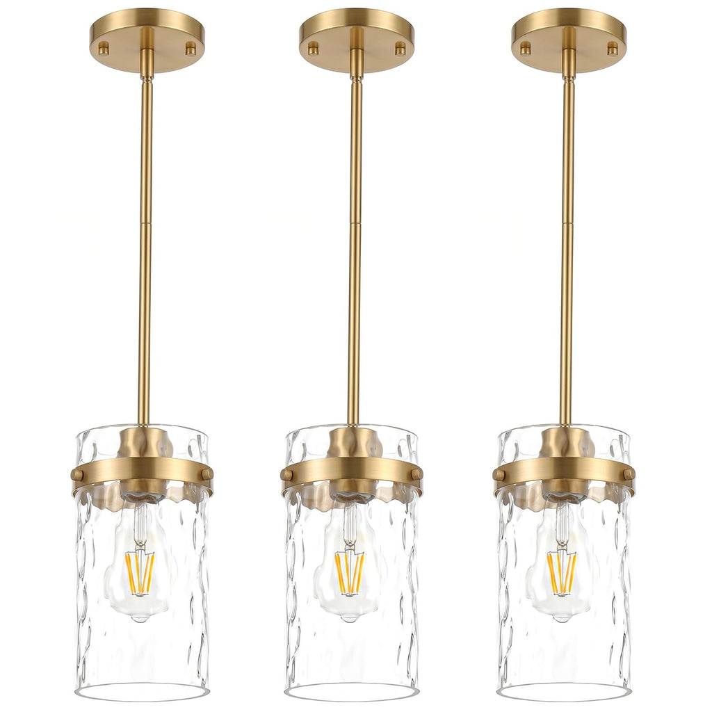 Refice Pendant Lights Kitchen Island, Black Hanging Lighting with Hammered Glass, Modern Mini Pendant Light Fixture for Dining Room Bedroom, 1 Pack
