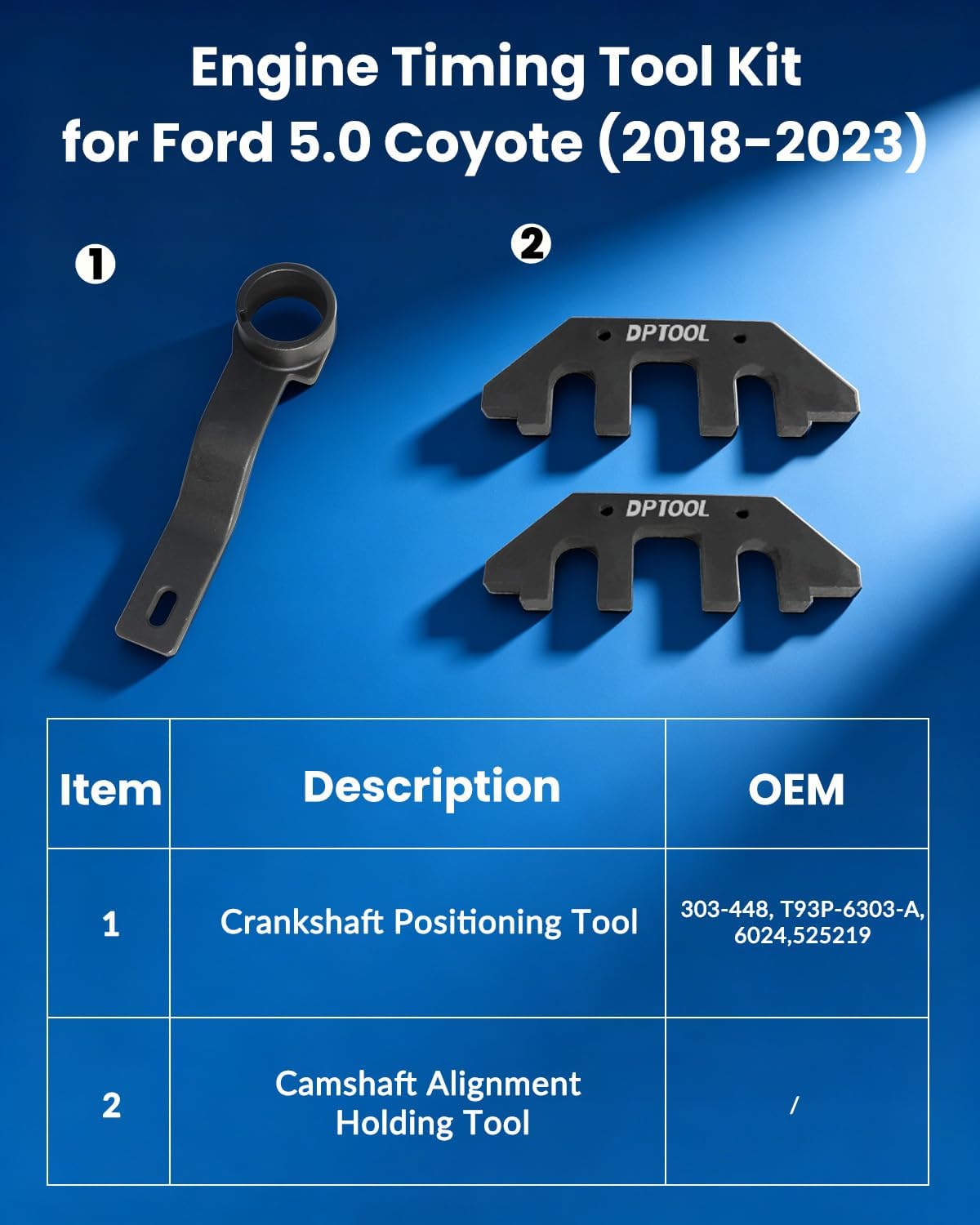 DPTOOL Engine Timing Tool Kit for Ford 5.0 Coyote V8 Engine 2018-2023 | Camshaft Alignment Holding Tool Crankshaft Positioning Tool for Ford F150 Mustang Gen 3 5.0 Coyote Engine