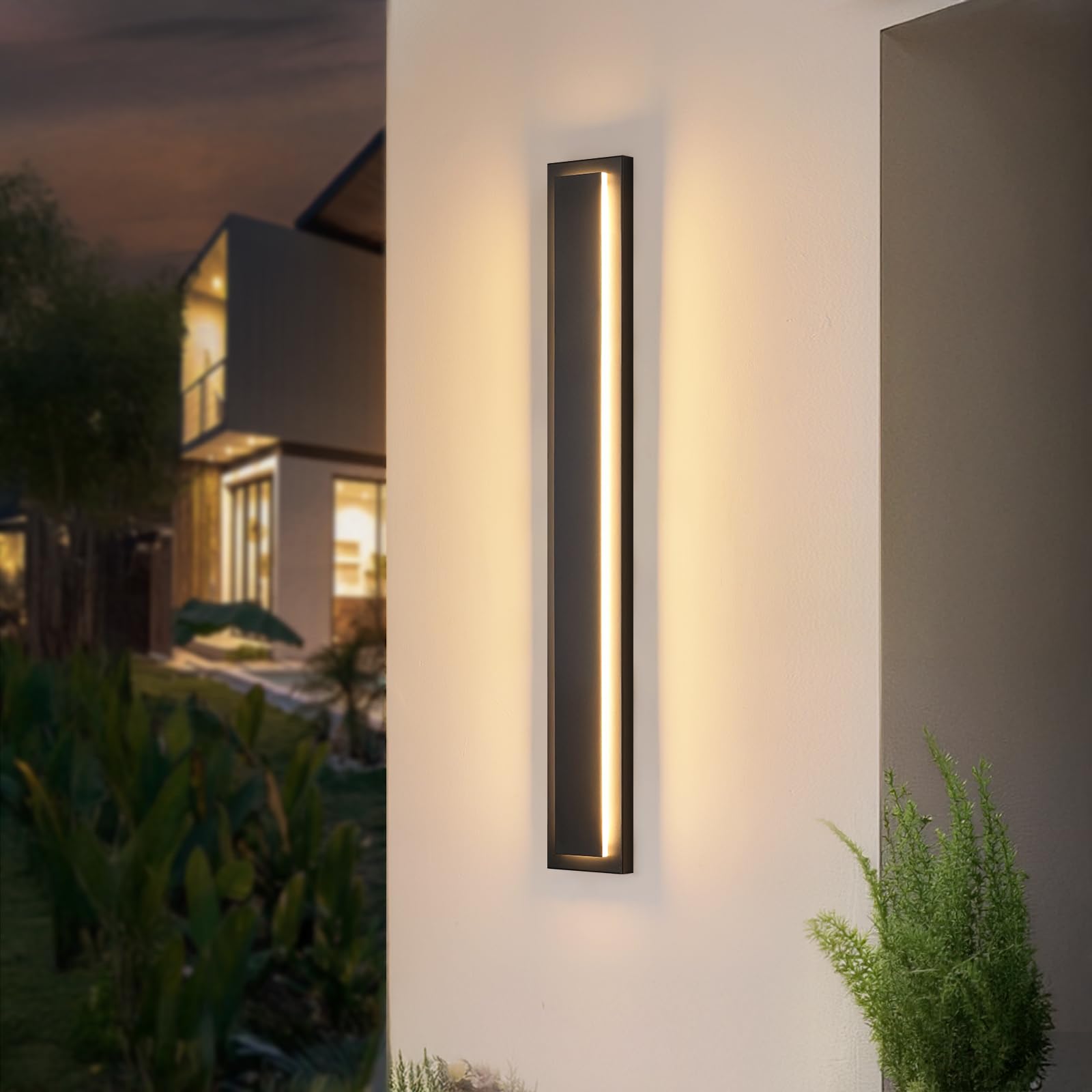 15.7'' Dusk to Dawn Outdoor Lights Modern LED Exterior Wall Lights, Black | 3000K, Built-in LED Front Porch Light Fixtures, IP65 Waterproof Hardwired Wall Sconce Outside Lighting for House Patio,1 Pack