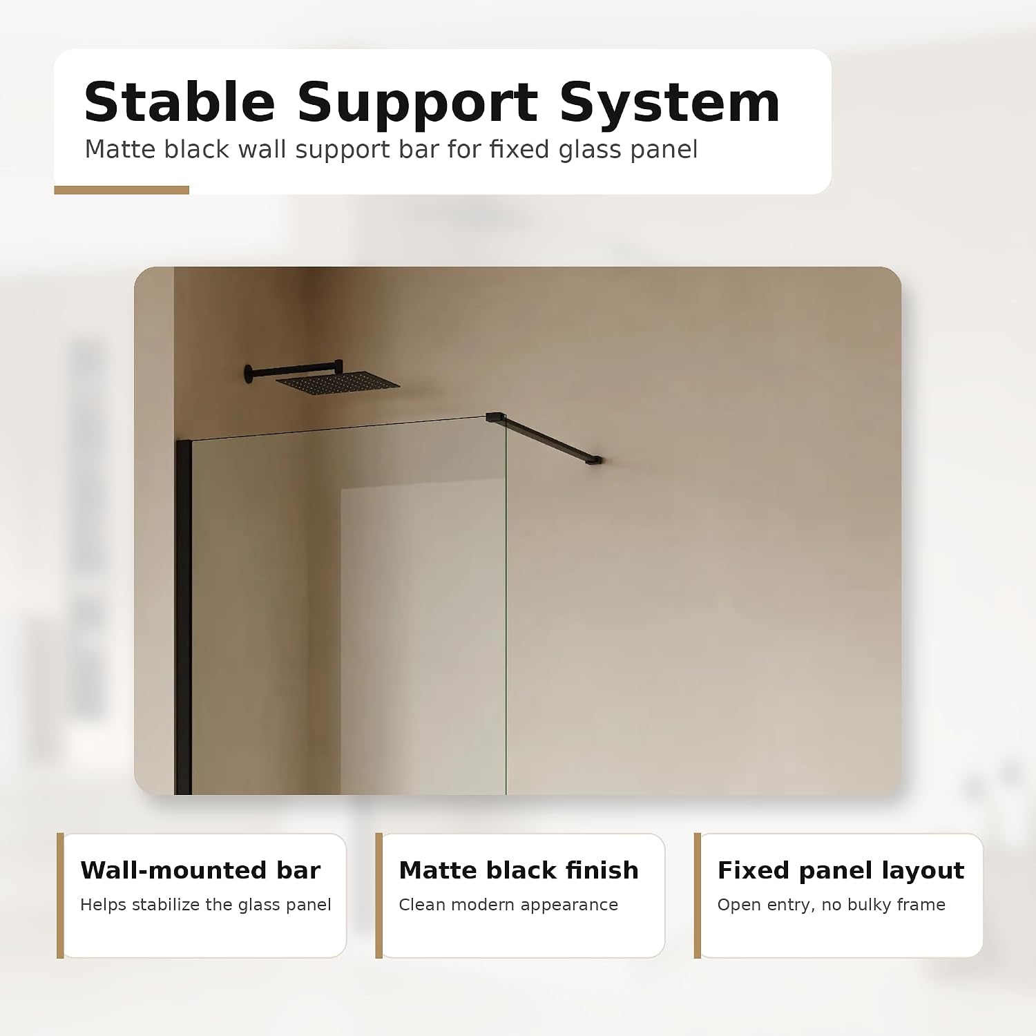 32" W X 76" H Fixed Shower Door Glass Panel, Frameless Shower Door, 6mm (1/4") Clear Tempered Glass Shower Screen for Walk-in Shower,Easy-to-Clean Treatment, Matte Black