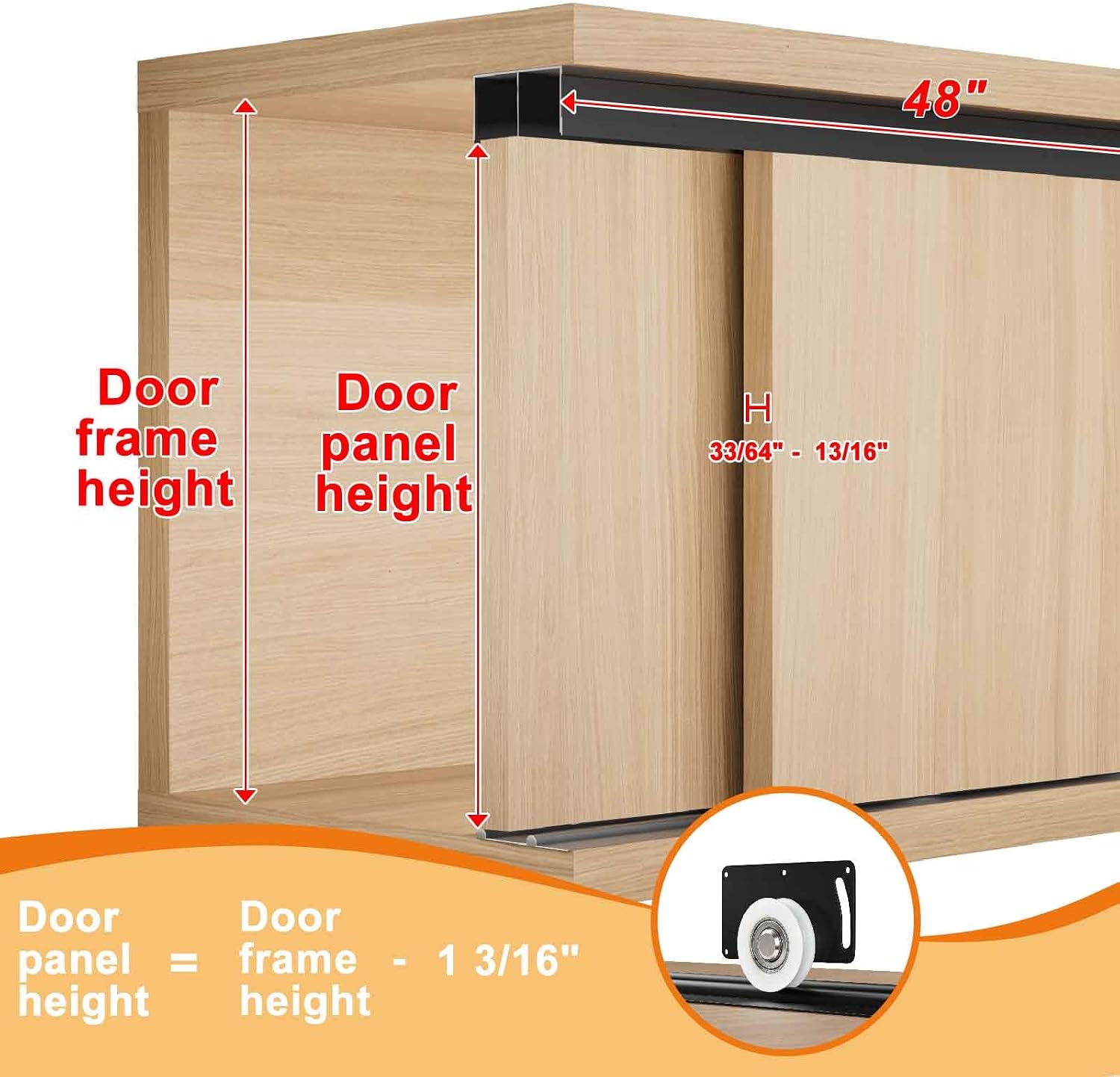 2Sets 4'Sliding Cabinet Door Track,Aluminum