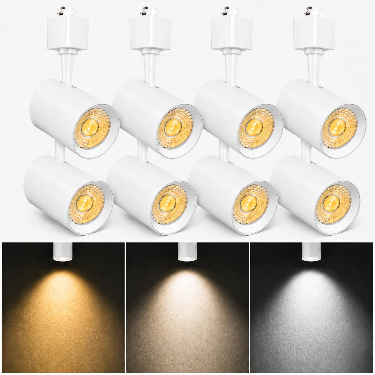 12 Pack Black H Type LED Track Lighting Heads, 10W 800LM Dimmable Ceiling Spotlights, 3CCT 3000K/4000K/5500K, CRI 90+, 24° Beam Angle, for Single-Circuit H Track Rail