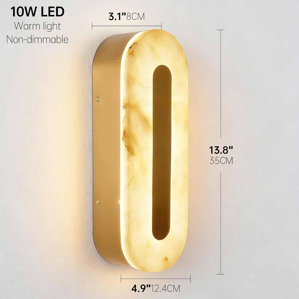 Alabaster Wall Sconces Oval Marble Wall Sconce with Gold Base | Stone Bathroom Vanity Light Fixtures LED Alabaster Lights Hardwired For Living Room Showroom Staircase Bedroom