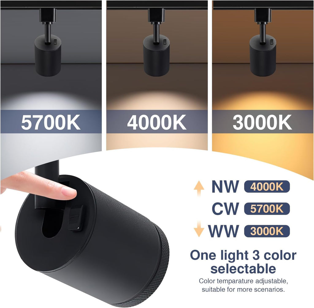 10W LED Black Track Lighting Heads,J Type Track Lighting Rail Ceiling Spotlight for Accent Task Wall Art Exhibition Lighting, and Wall Art Display Illumination 3000K-5700K, CRI90+ (6-Pack