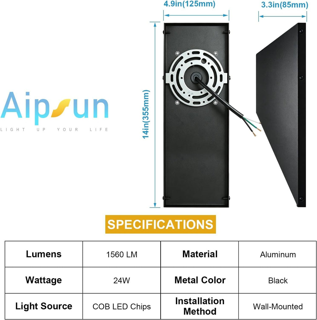 Aipsun 3CCT Black LED Outdoor Wall Light 2 Packs, IP65 Waterproof Exterior Modern Porch Light
