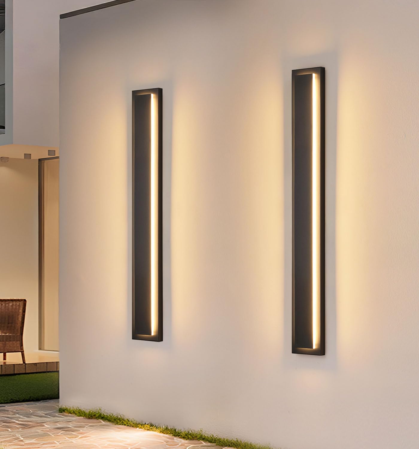 15.7'' Dusk to Dawn Outdoor Lights Modern LED Exterior Wall Lights, Black | 3000K, Built-in LED Front Porch Light Fixtures, IP65 Waterproof Hardwired Wall Sconce Outside Lighting for House Patio,1 Pack