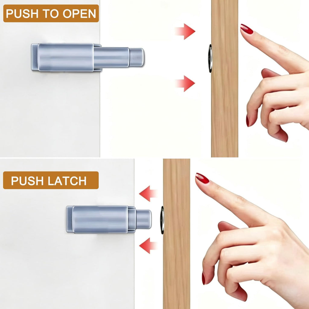 Small Magnetic Push Latch Push to Open Door Latch Cabinet Hardware 4 Pack ZKRIOC Touch Latch and Catch for Door, Magnet Push Release Heavy Duty Tip on Closet Close Strong Pop Out, Gray
