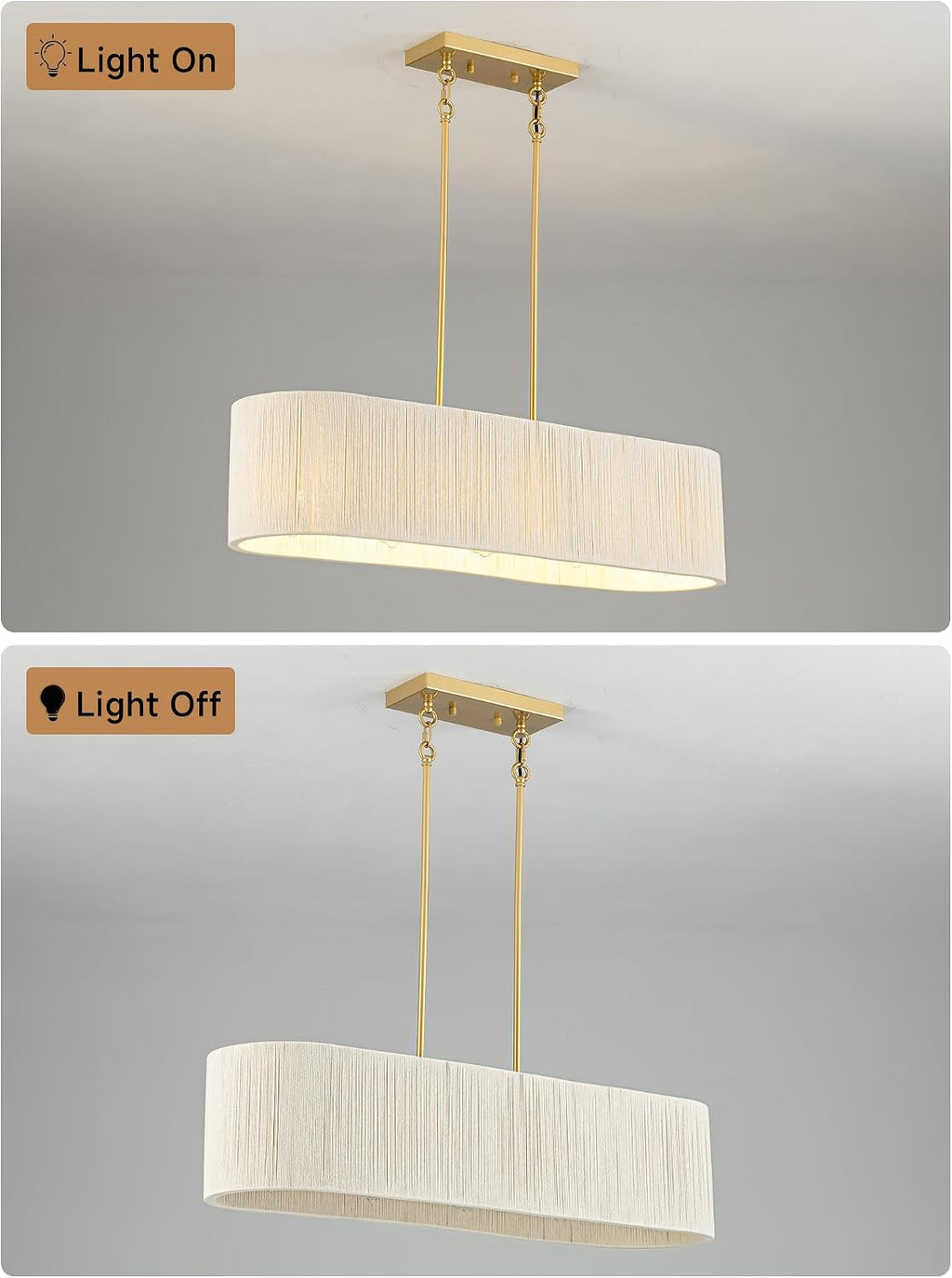 35”Hand Woven Rattan Chandelier, Boho Dining Room Pendant Light Fixture | Coastal Modern Farmhouse Rectangle Chandeliers with Adjustable Downrod for Kitchen Island,Living Room,Restaurant,Bar,White
