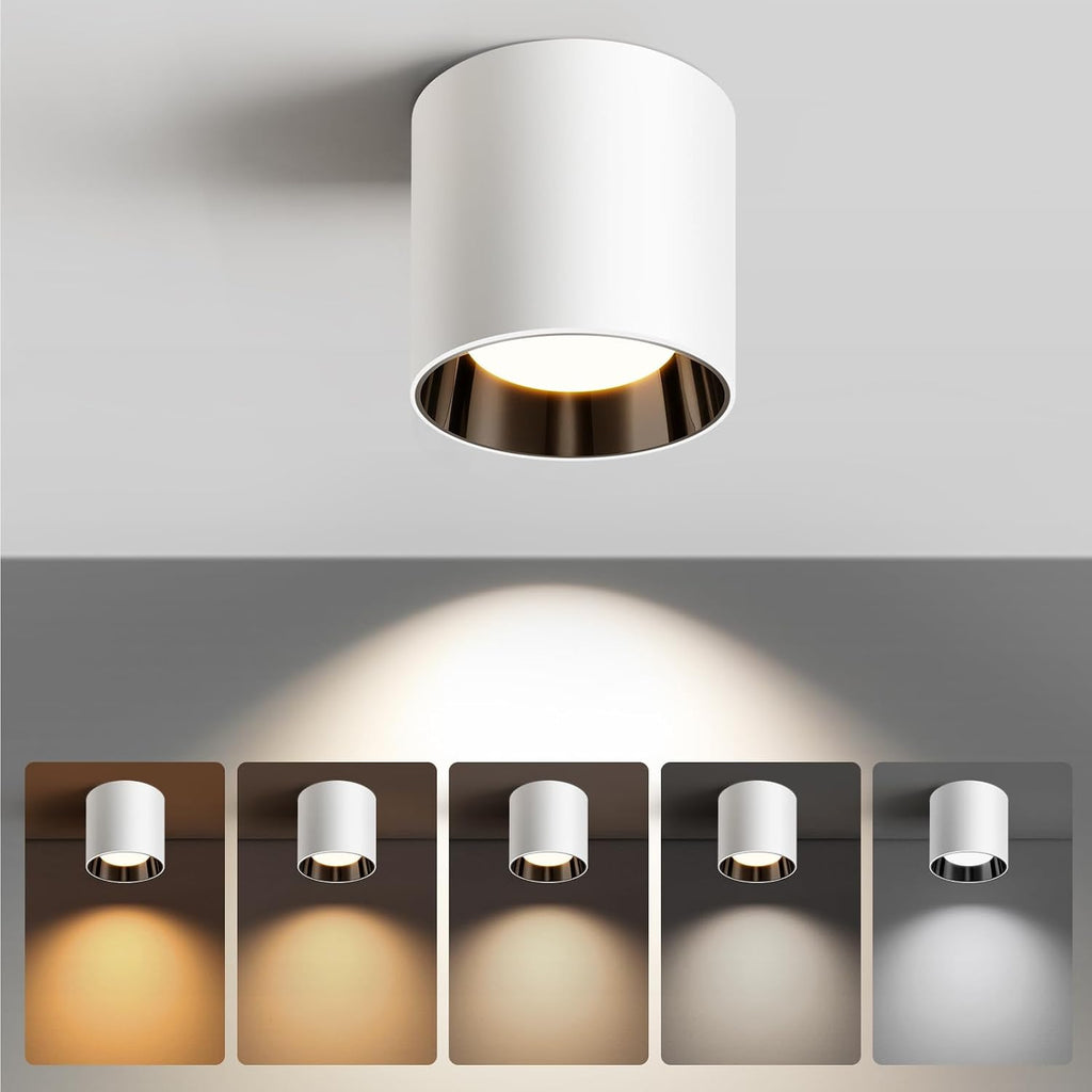 White Ceiling Light Fixture, 4.8" 20W LED Fulsh Mount Cylinder Ceiling Light for Hallway, 3CCT 3000K-6000K Dimmable Modern Lighting - 1Pack