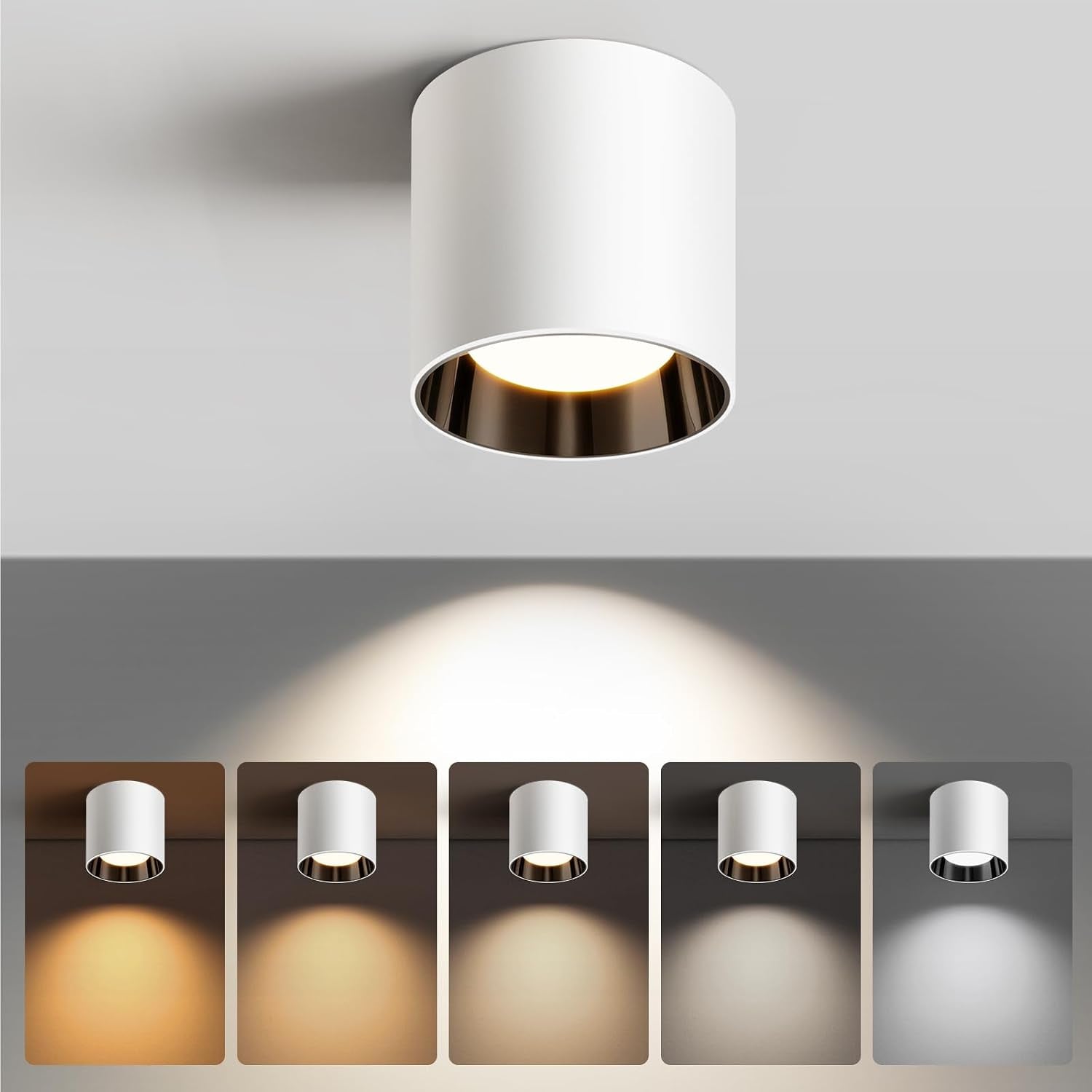 White Ceiling Light Fixture, 4.8" 20W LED Fulsh Mount Cylinder Ceiling Light for Hallway, 3CCT 3000K-6000K Dimmable Modern Lighting - 1Pack