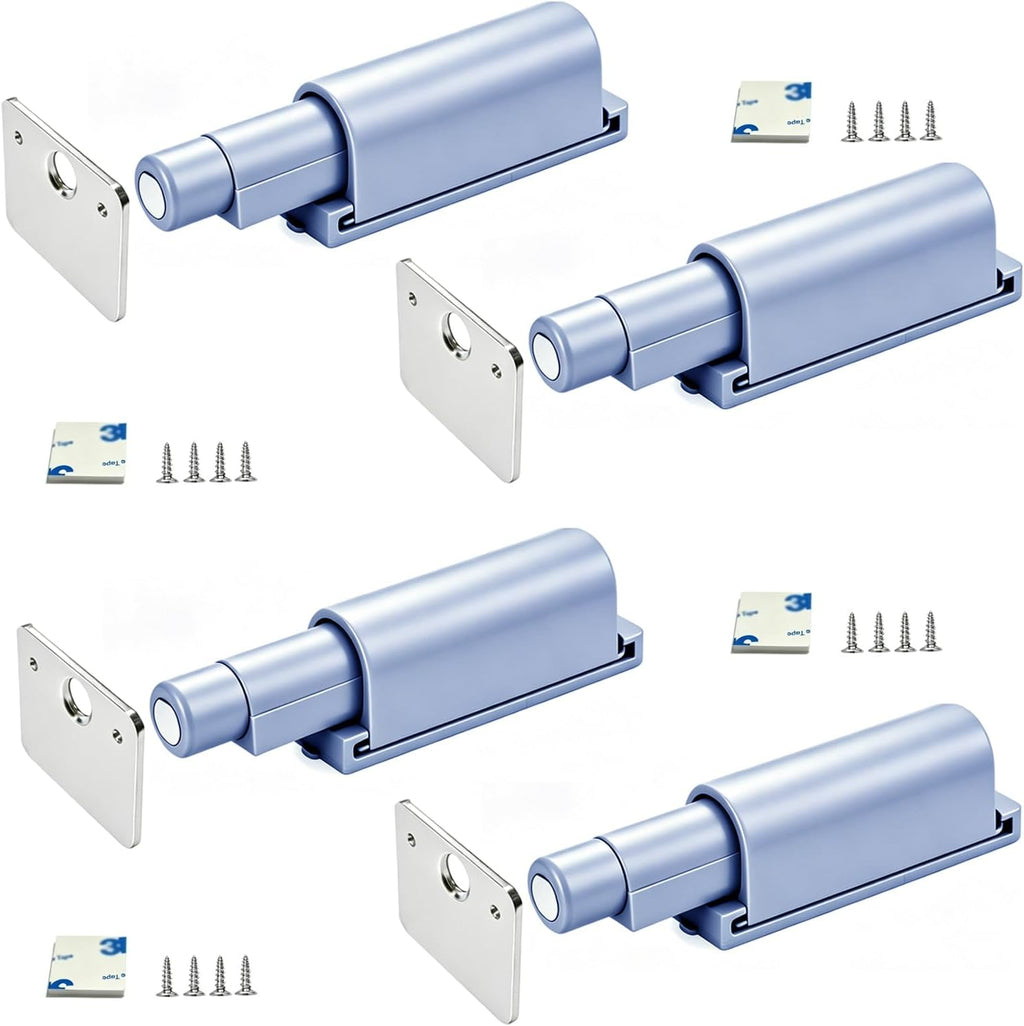 Small Magnetic Push Latch Push to Open Door Latch Cabinet Hardware 4 Pack ZKRIOC Touch Latch and Catch for Door, Magnet Push Release Heavy Duty Tip on Closet Close Strong Pop Out, Gray
