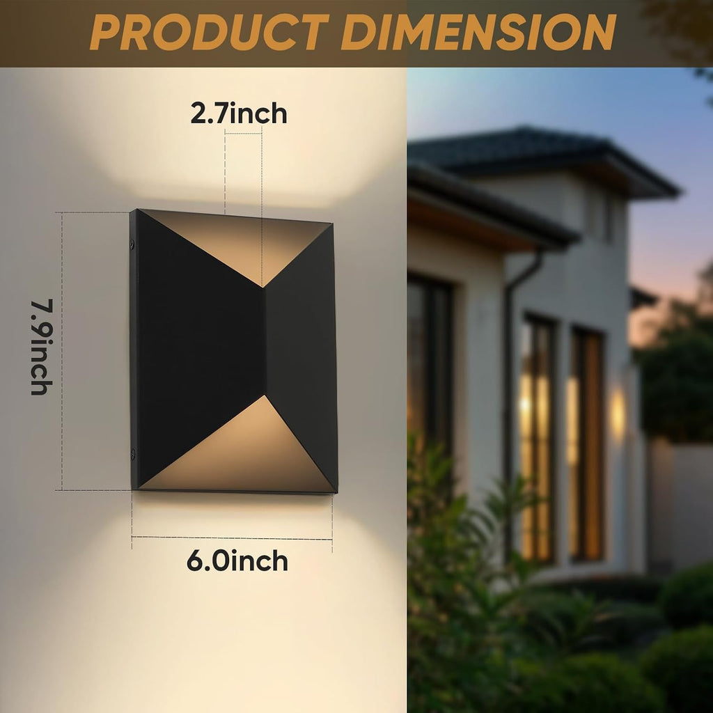 Fire Wolf LED Aluminum Porch Sconce Lights - Modern Exterior Wall Sconce, Up and Down Light Waterproof, 12W, 3000K, Black for Garage Enterway
