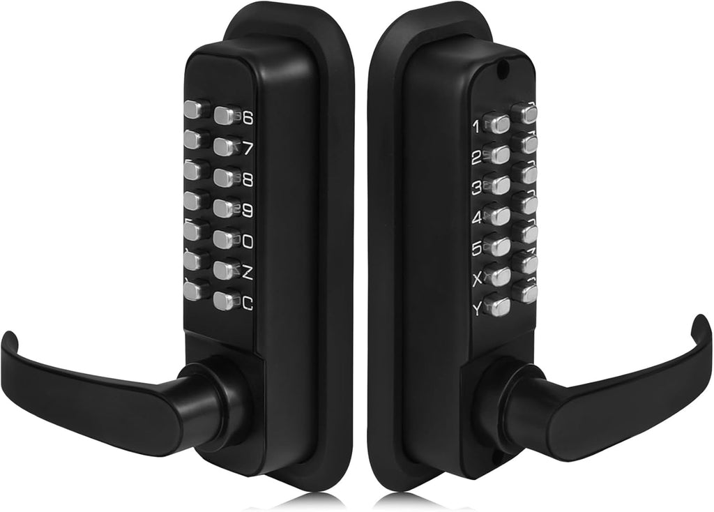 New Upgrade Double Sided Keyless Door Lock with Handle,Stainless Steel Waterproof Double Sided Keyless Door Lock (Black,with Large Cushion)