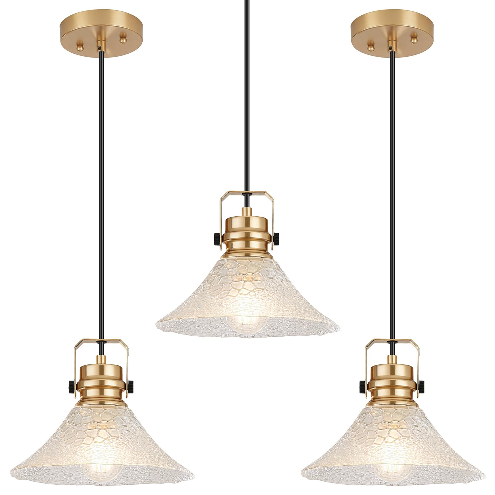 Glass Pendant Lights Kitchen Island 2 Pack Pendant Light Fixtures with Wave Glass Modern Adjustable Hanging Light for Kitchen Sink Dining Room Bedroom