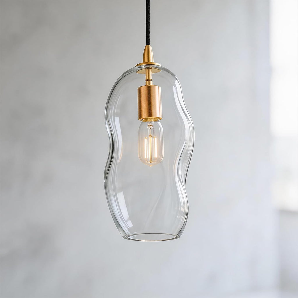 Pendant Light Fixtures 12.5'' Height Adjustable Modern Kitchen Island Lighting Glass Organic Ceiling Hanging Light Fixtures for Bar, Counter, Patio, over Sink, Dining Room, Table - Transparent