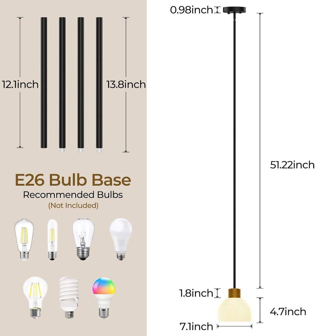 Pendant Lights Kitchen Island, Modern Gold Hanging Light Fixture with Glass Shade, Hardwired Adjustable Metal Rod for Dining Room, Entryway (1, Black)