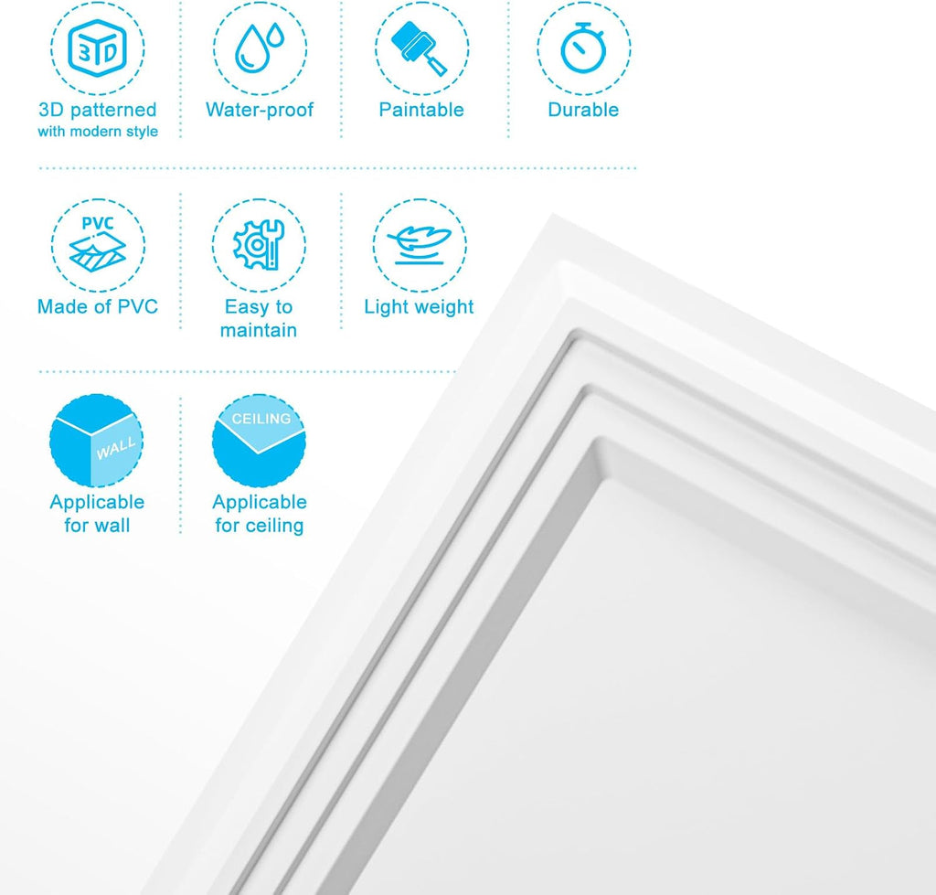 Art3d 33-Pack Accent 3D Textured Wall Panels, 11.8 x 11.8 in, White | Wipe Clean, PVC, Water Repellent, Impact Proof, Scratch Resist, Great for Living Room, Bedroom, Gaming Room, Office