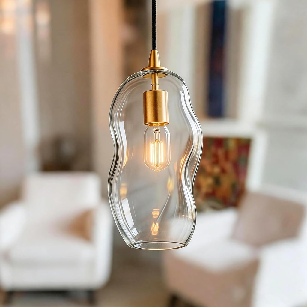 Pendant Light Fixtures 12.5'' Height Adjustable Modern Kitchen Island Lighting Glass Organic Ceiling Hanging Light Fixtures for Bar, Counter, Patio, over Sink, Dining Room, Table - Transparent