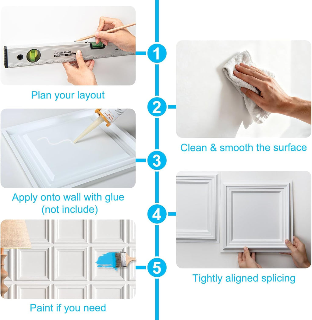 Art3d 33-Pack Accent 3D Textured Wall Panels, 11.8 x 11.8 in, White | Wipe Clean, PVC, Water Repellent, Impact Proof, Scratch Resist, Great for Living Room, Bedroom, Gaming Room, Office